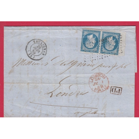 N°14 PAIRE BORD DE FEUILLE PC 3323 TAULIGNAN DROME POUR LONDRES ANGLETERRE LETTRE COVER