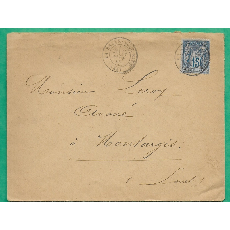 N°90 SAGE CAD TYPE 17 LA SELLE SUR LE BIED LOIRET POUR MONTARGIS 1885 LETTRE COVER FRANCE
