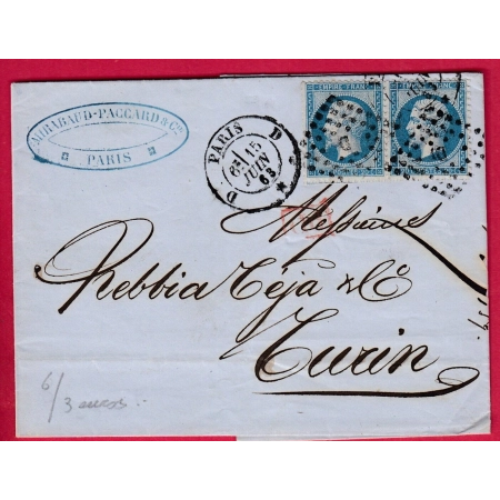 N°22 PAIRE PARIS BUREAU D POUR TURIN ITALIE LETTRE COVER