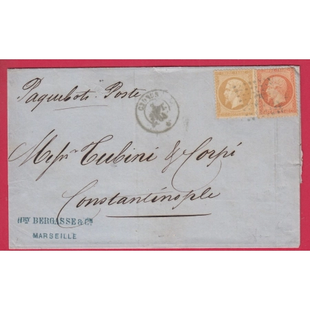N°21 23 ANCRE BLEUE PAQUEBOT POSTES CYDNUS POUR CONSTANTINOPLE TURQUIE LETTRE COVER