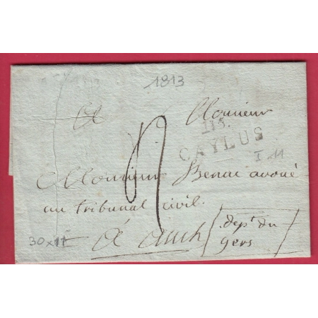 MARQUE 115 CAYLUS TARN ET GARONNE POUR AUCH GERS 1813 LETTRE COVER