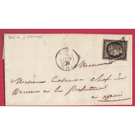 N°3 NOIR SUR CHAMOIS CAD TYPE 15 BASTIA CORSE POUR AJACCIO LETTRE COVER