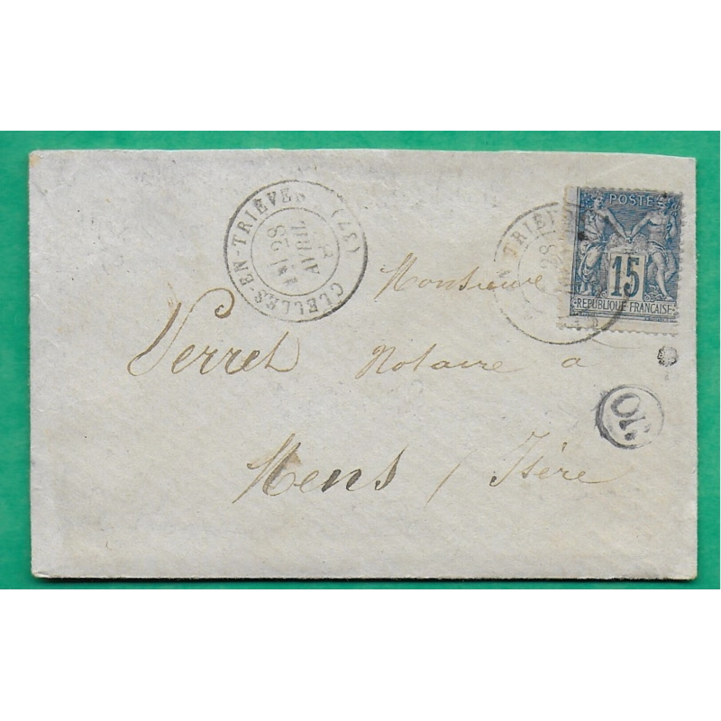 N°90 SAGE VARIETE PIQUAGE DECALE CAD TYPE 17 CLELLES EN TRIEVES ISERE OR ORIGINE RURALE PERCY POUR MENS 1887 FRANCE