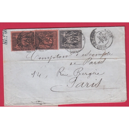 N°91 X2 + 89 MACON SAONE ET LOIRE 4EME ECHELON DE POIDS POUR PARIS 1879 LETTRE COVER