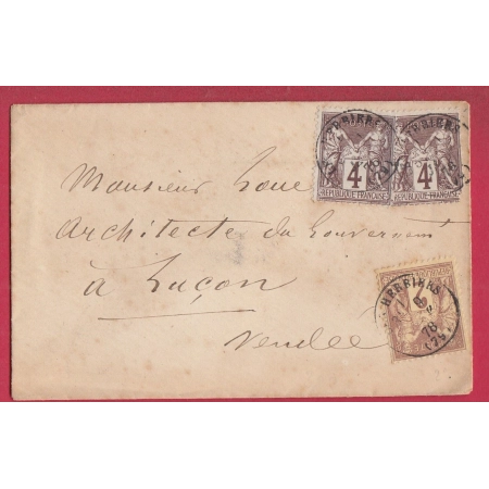 N°85 88X2 CAD TYPE 16 LES HERBIERS VENDEE POUR LUCON 1878 LETTRE COVER