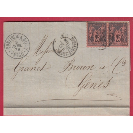 N°91 PAIRE NICE ALPES MARITIMES POUR GENES GENOVA ITALIE ITALIA LETTRE COVER