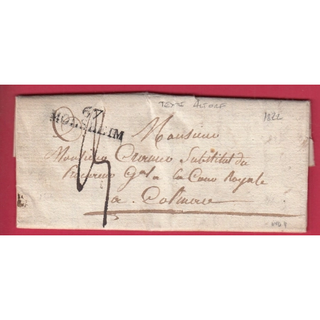MARQUE 67 MOLSHEIM BAS RHIN TEXTE DE ALTORF 1822 POUR COLMAR HAUT RHIN LETTRE COVER