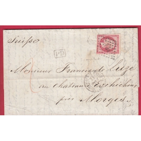 N°17B AMBULANT BORDEAUX A PARIS POUR MORGES SUISSE 1861 LETTRE COVER