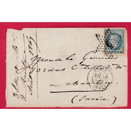N°29 PARIS ETOILE 6 SENAT POUR CHAMBERY SAVOIE 1869 LETTRE COVER