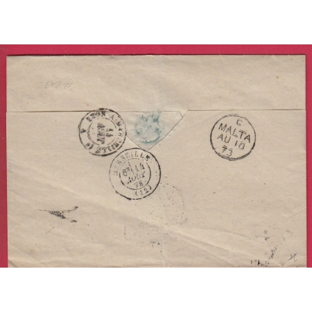 N°38 GC 532 BORDEAUX GIRONDE POUR MALTE MALTA 1873 LETTRE COVER FRANCE