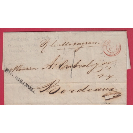 MARQUE GUYANE FRANCAISE + OUTRE MER PAUILLAC GIRONDE TEXTE CAYENNE 1848 POUR BORDEAUX LETTRE COVER FRANCE