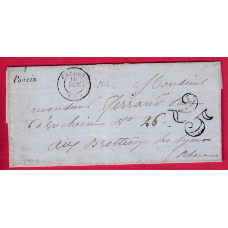 CURSIVE 1 PONCIN AIN CAD TYPE 15 CERDON POUR LYON 1853 INDICE 11 LETTRE COVER FRANCE