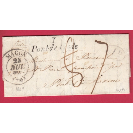 CURSIVE 1 PONT DE VEYLE 1 CAD TYPE 13 MACON SAONE ET LOIRE TAXE MODIFIEE 1839 STE MAXENCE OISE IND 14 LETTRE COVER