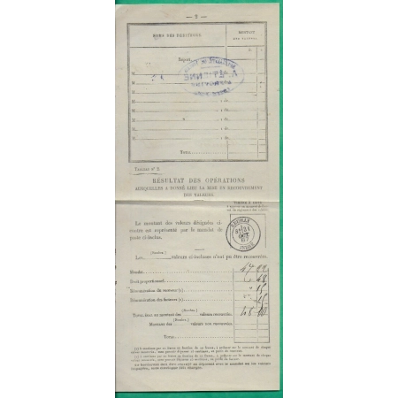 ENVELOPPE CHARGE FRANCHISE VALEURS RECOUVREES REUILLY INDRE POUR PROVINS SEINE ET MARNE 1887 LETTRE COVER FRANCE