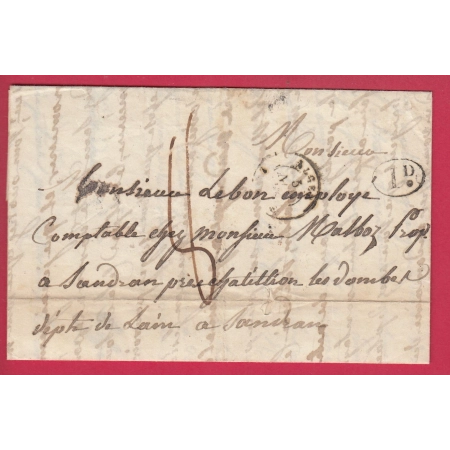 CAD TYPE 15 ALGER ALGERIE + DECIME RURAL 1845 POUR CHATILLON LES DOMBES AIN LETTRE COVER