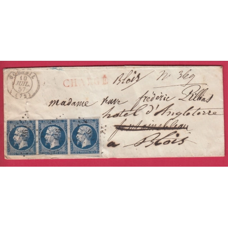 N°14 BANDE DE TROIS PC 949 CORBEIL SEINE ET OISE POUR FONTAINEBLEAU REEXP BLOIS LOIR ET CHER LETTRE COVER