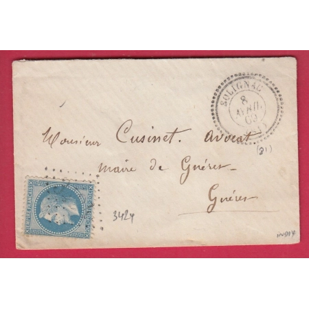 N°29 GC 3424 SOLIGNAC HAUTE VIENNE CAD TYPE 22 POUR GUERET CREUSE INDICE 14 LETTRE COVER