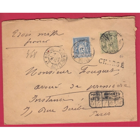 N°82 90 ST BRIEUC COTES DU NORD AVIS CHARGEMENT AU RECTO POUR PARIS LETTRE CHARGE COVER