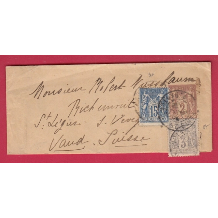 ENTIER SAGE 2C BANDE DE JOURNAL + 87 ET 90 TARIF A 20C BANDE DE JOURNAL POUR VEVEY SUISSE DEPART PARIS DANTON 1900
