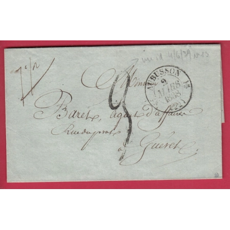 TAXE 3 DE FABRICATION LOCALE CAD TYPE 12 AUBUSSON CREUSE POUR GUERET 1838 LETTRE COVER