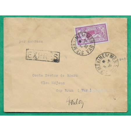 N°240 MERSON SEUL SUR LETTRE EXPRES STE MAXIME SUR MER VAR POUR CAP BRUN 1930 COVER FRANCE