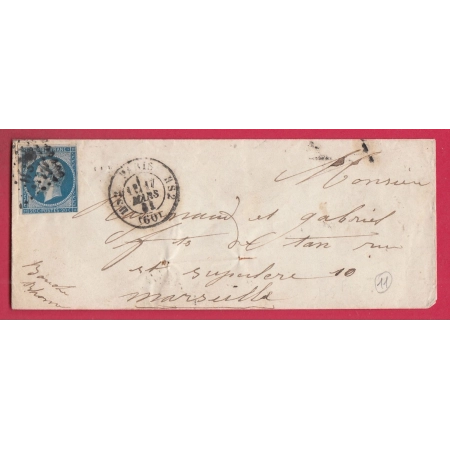 N°14 PARIS HS2 LOSANGE HS2 POUR MARSEILLE 1861 LETTRE COVER