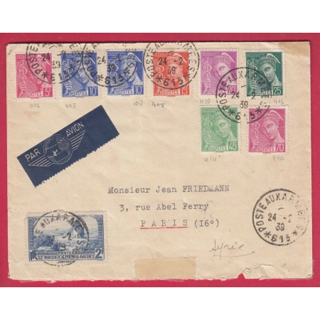 ARMEE DU LEVANT POSTE AUX ARMEES 613 TIMBRE TYPE MERCURE N°311 MOULIN ALPHONSE DAUDET PARIS 1939 LETTRE COVER