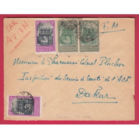 SOUDAN FRANCAIS BAMAKO LETTRE FM SURTAXE AVION POUR DAKAR COVER