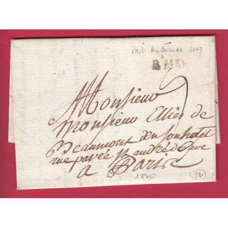 MARQUE PONT AUDEMER EURE LENAIN N°2A INDICE 11 1770 POUR PARIS LETTRE COVER