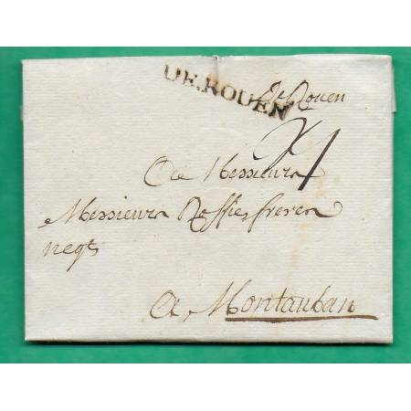 MARQUE DE ROUEN SEINE INFERIEURE POUR MONTAUBAN TARN ET GARONNE LENAIN N°5 1756 LETTRE COVER FRANCE