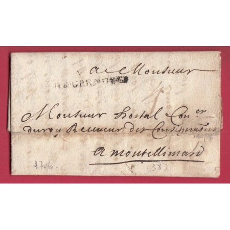 MARQUE DE GRENOBLE ISERE 1706 LENAIN N°2A IND 13 MONTELIMAR DROME LETTRE COVER