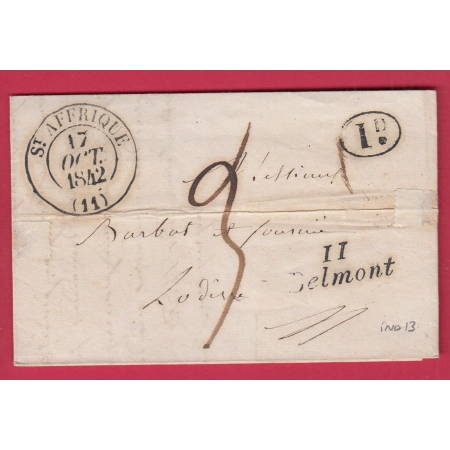 CURSIVE 11 BELMONT AVEYRON CAD TYPE 13 ST AFFRIQUE POUR LODEVE HERAULT 1842 LETTRE COVER