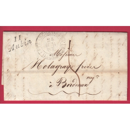 CURSIVE 11 AUBIN AVEYRON CAD TYPE 13 VILLEFRANCHE DE ROUERGUE POUR BORDEAUX LETTRE COVER