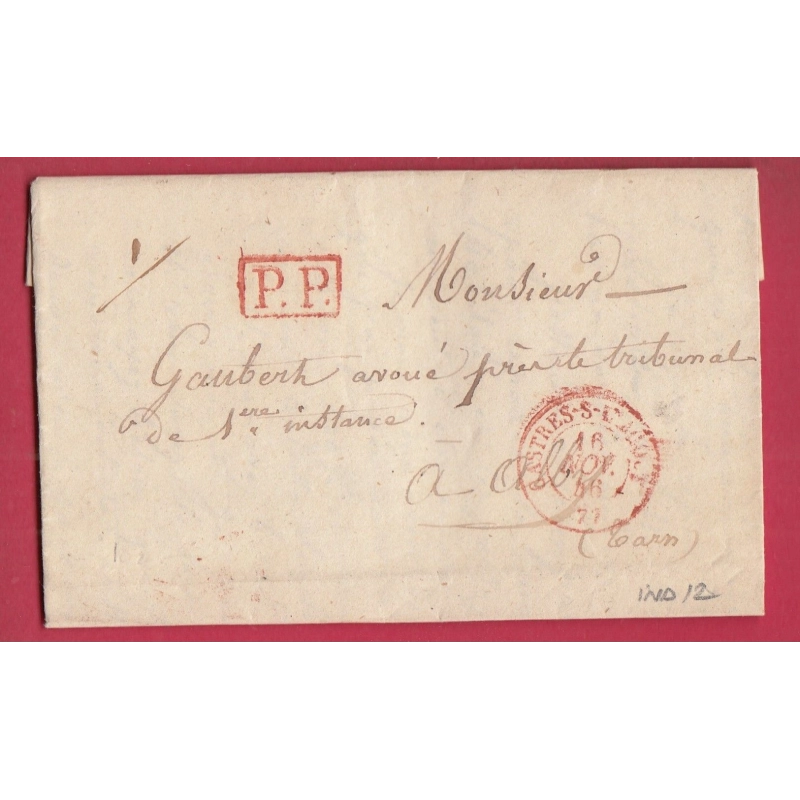 CAD TYPE 15 EN ROUGE CASTRES SUR L'AGOUT TARN + PP ROUGE 1846 POUR ALBI TARN LETTRE COVER