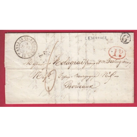 CAD TYPE15 CASSAGNES BEGONNES AVEYRON BOITE RURALE G LEDERGUES DECIME RURAL POUR BORDEAUX LETTRE COVER FRANCE
