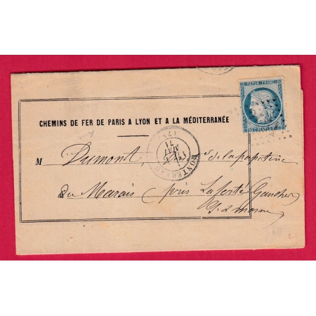 N°37 GC 2451 MONTEREAU SEINE ET MARNE CACHET DE GARE DANS TEXTE LA FERTE GAUCHER MARAIS LETTRE COVER