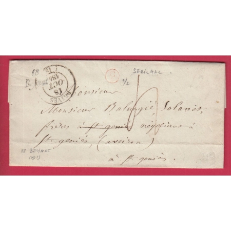 CURSIVE 18 BEYNAT CORREZE BOITE RURALE SUPPLEMENTAIRE C/2 EN ROUGE SERILHAC 1848 ST GENIEZ AVEYRON LETTRE COVER