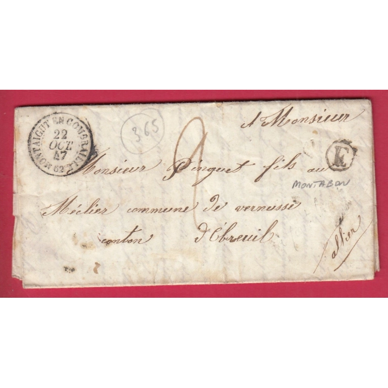 CAD TYPE 15 MONTAIGUT EN COMBRAILLE PUY DE DOME BOITE RURALE E MONTABON CURSIVE 3 BELLENAVES ALLIER EN ARRIVE LETTRE