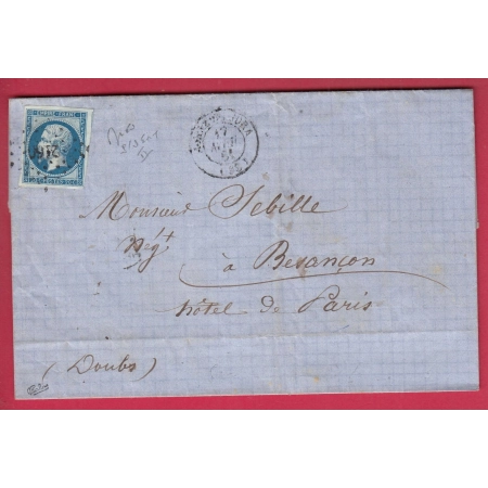 N°14B BLEU SUR VERT TTB SIGNE CALVES PC 2160 MOREZ DU JURA POUR BESANCON 1861 LETTRE COVER