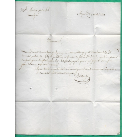 MARQUE 37 LE PEAGE DE ROUSSILLON ISERE DEPART ANJOU POUR LYON RHONE 36x12 1823 LETTRE COVER FRANCE