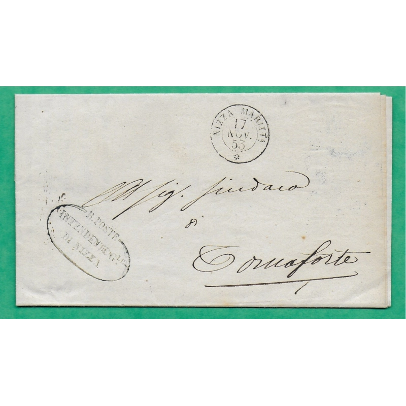 FRANCHISE SARDE IMPRIMEE INTENDENTE DI NIZZA MARITTA NICE 1853 LETTRE COVER FRANCE