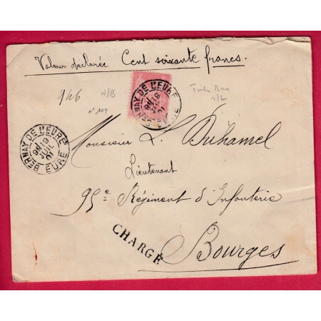 N°104 N/B SEUL SUR LETTRE CHARGE BERNAY DE L' EURE 1901 POUR BOURGES COVER