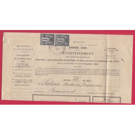 N°83 PAIRE CAD FB 84 LABOURGADE TARN ET GARONNE SUR AVIS IMPOSITION FACTEUR BOITIERS LETTRE COVER
