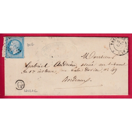 N°14 PC 3412 TREIGNAC CORREZE BOITE RURALE G LOUZAC POUR BORDEAUX LETTRE COVER