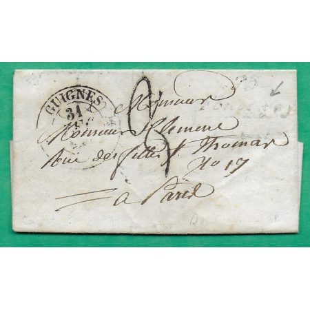CAD TYPE 12 GUIGNES RABUTIN SEINE ET MARNE + CURSIVE 73 FONTENAY POUR PARIS 1839 LETTRE COVER FRANCE