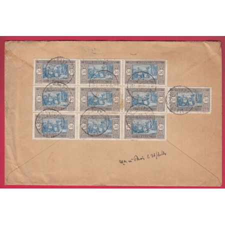 LETTRE PAR AVION DAKAR SENEGAL TP AOF BLOC DE 9 LIGNE LATECOERE ?? POUR PARIS LETTRE COVER