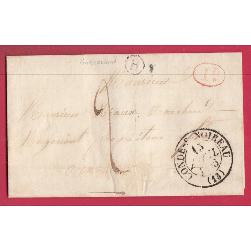 CAD TYPE 13 CONDE SUR NOIREAU CALVADOS BOITE RURALE H PONTECOULANT 1845 DECIME RURAL FLERS ORNE LETTRE COVER