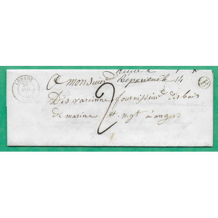 CAD TYPE 15 LONGUE MAINE ET LOIRE BOITE RURALE B LA LANDE CHASLES POUR ANGERS 1847 LETTRE COVER FRANCE