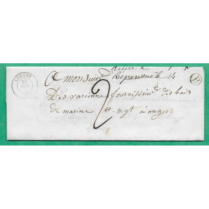 CAD TYPE 15 LONGUE MAINE ET LOIRE BOITE RURALE B LA LANDE CHASLES POUR ANGERS 1847 LETTRE COVER FRANCE