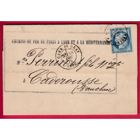N°60 CAD AMBULANT BESANCON A PARIS 1875 GARE DE GRAY HAUTE SAONE CACHET DE GARE CADEROUSSE VAUCLUSE LETTRE COVER